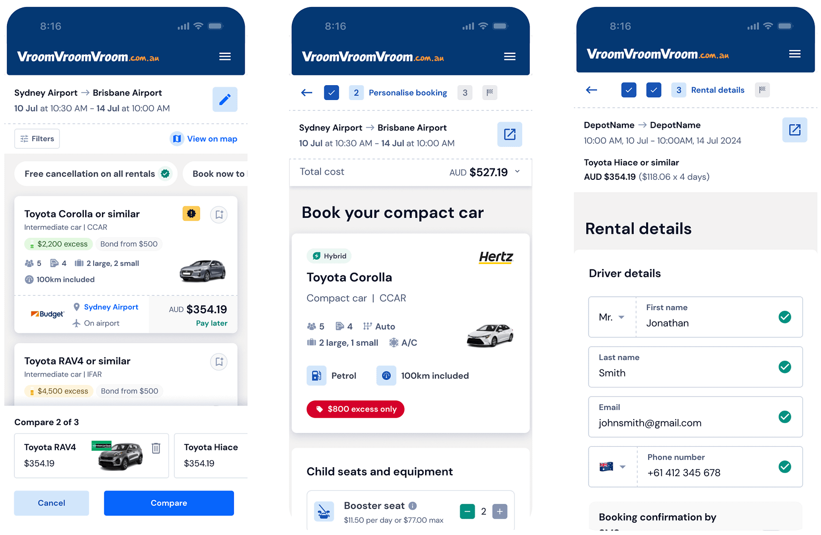 Mobile booking flow